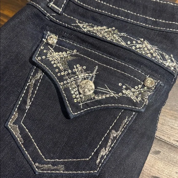 Miss Me-Dark Blue Boot Cut Jeans with Embellishments - Picture 2 of 7